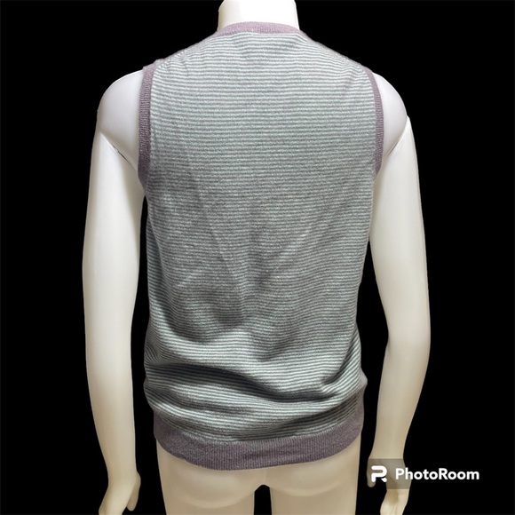 Boden Cashmere Sweater Vest Tank Green & Gray Stripe Sz 12 - Picture 2 of 4